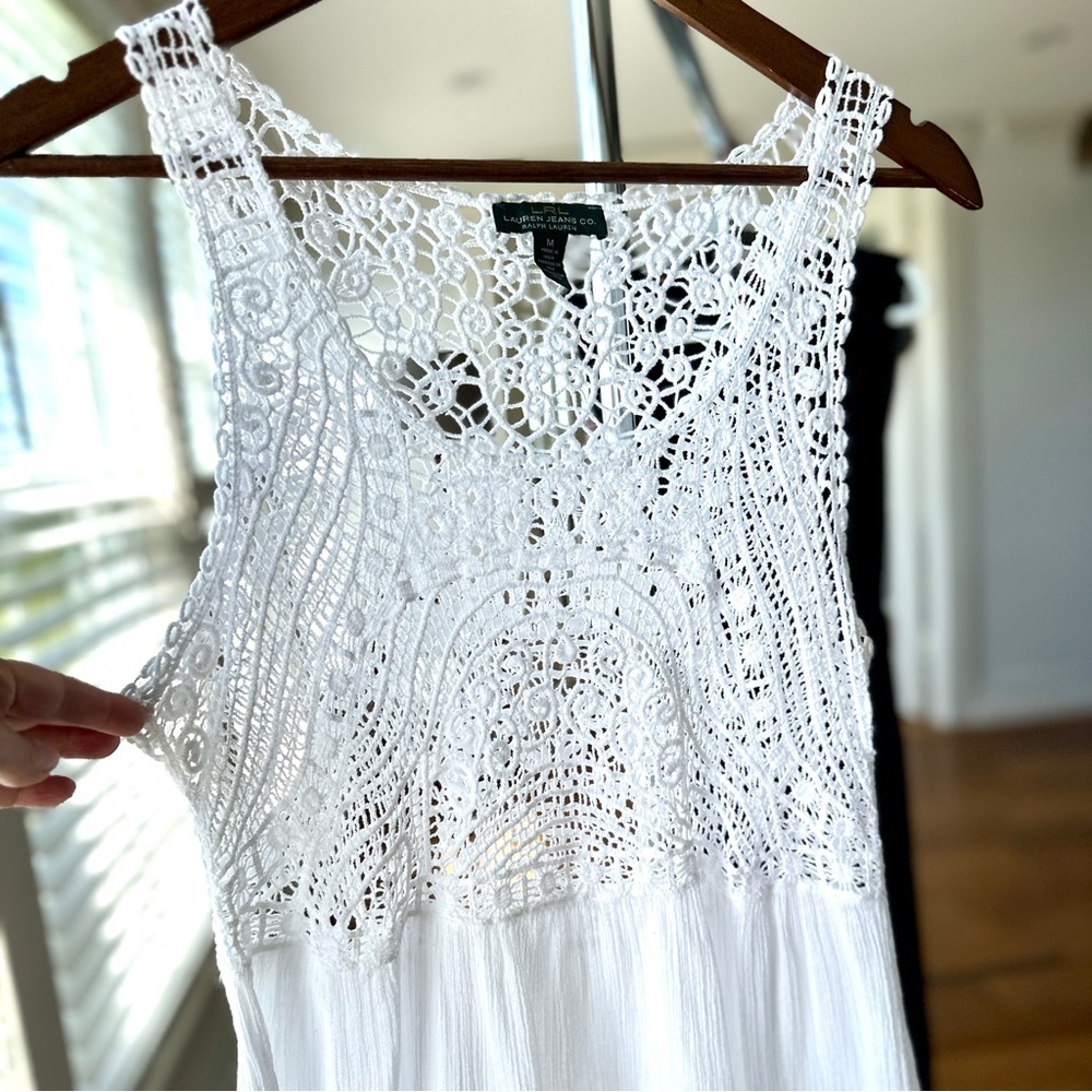 Ralph Lauren White Crochet Top, Sleeveless, Loose Fitting, 💯 cotton